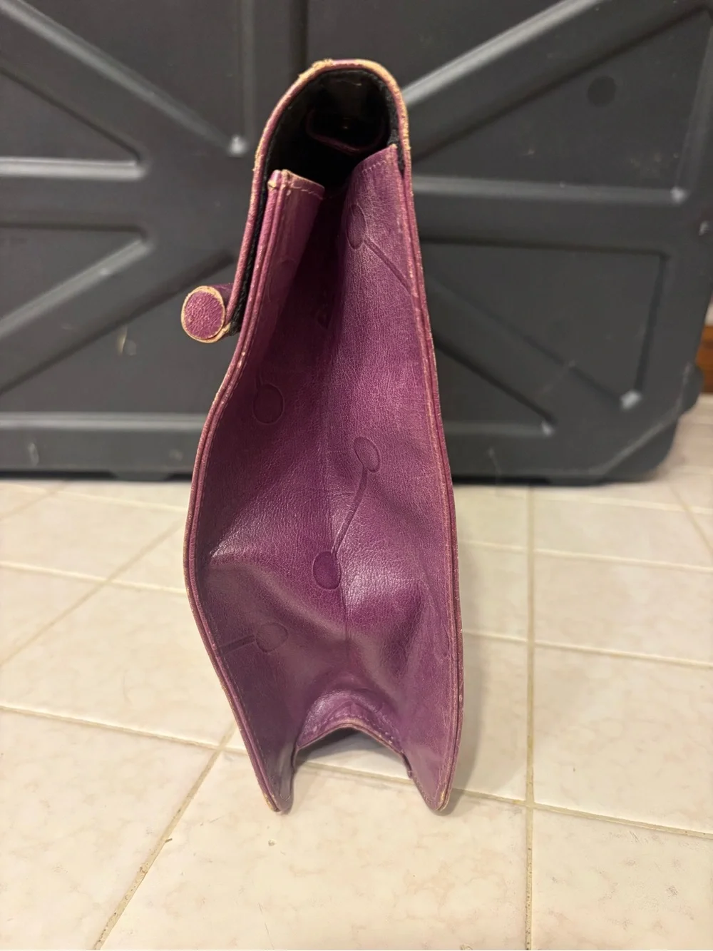 Fendi Purple Fold-Over Leather Clutch with Embossed Dot Motif preloved